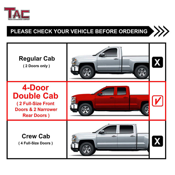 TAC 3" Gloss Black Side Steps Compatible with 1999-2018 Chevy Silverado/GMC Sierra 1500| 1999-2019 2500/3500 Extended/Double Cab (Excl. C/K"Classic")|2019 Silverado 1500 LD|2019 Sierra 1500 Limited| Nerf Bars| Truck Accessories (2 PCS)