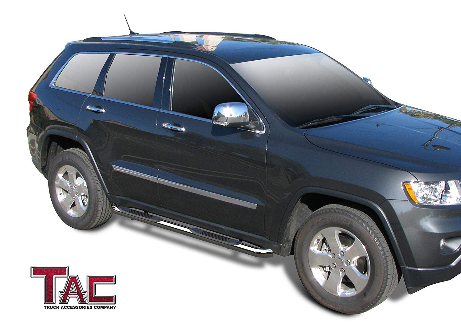 TAC 3" Stainless Steel Side Steps Compatible with 2011-2021 Grand Cherokee (Incl.22 WK & Excl. Limited X/High Altitude/Summit/SRT/SRT8/Trackhawk/Trailhawk/L model)| Running Boards| Side Bars| Step Rails| Nerf Bars| Pickup Truck Accessories (2 PCS) - 0