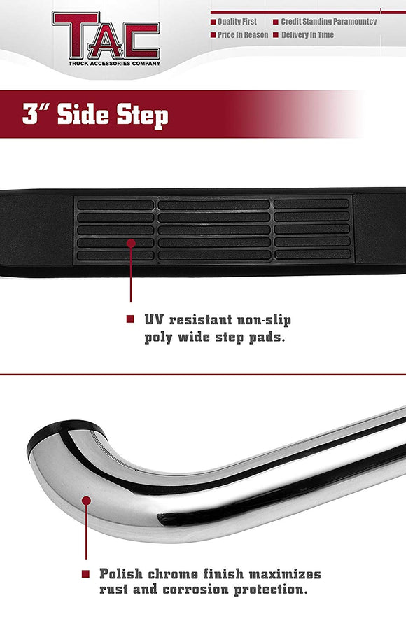 TAC 3" Stainless Steel Side Steps Compatible with 2004-2024 Nissan Titan Crew Cab / 2016-2024 Nissan Titan XD Crew Cab| Running Boards| Side Bars| Step Rails| Nerf Bars| Rocker Slider| Pickup Truck Accessories (2 PCS)