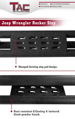 TAC Heavy Texture Black Armor Steps for 2007-2018 Jeep Wrangler JK 2 Door (Excl. 2018 Wrangler JL) | Running Boards | Nerf Bars | Side Bars