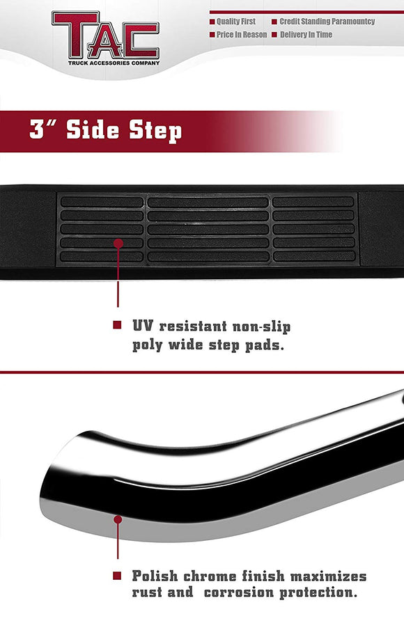 TAC 3" Stainless Steel Side Steps Compatible with 2007-2021 Toyota Tundra Double Cab| Running Boards| Side Bars| Step Rails| Nerf Bars| Rocker Slider| Pickup Truck Accessories (2 PCS)