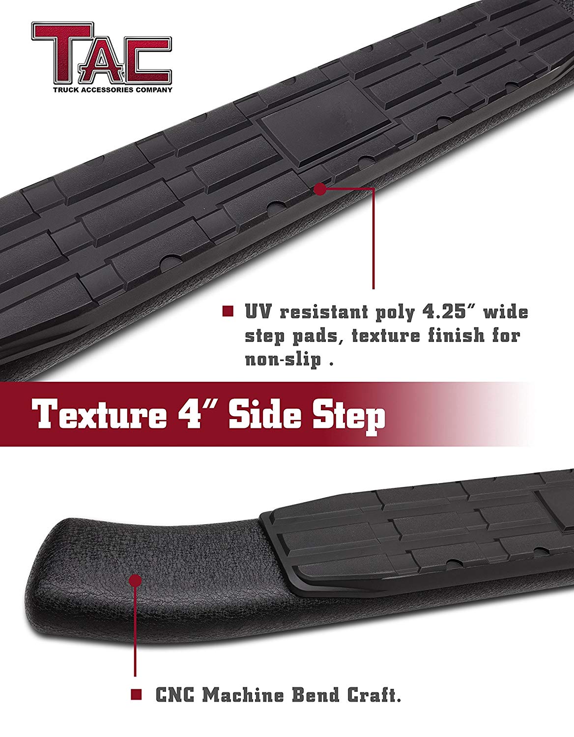 TAC Heavy Texture Black PNC Side Steps For 2007-2018 Jeep Wrangler JK 4 Door SUV (Exclude 2018 Wrangler JL Models) | Running Boards | Nerf Bars | Side Bars