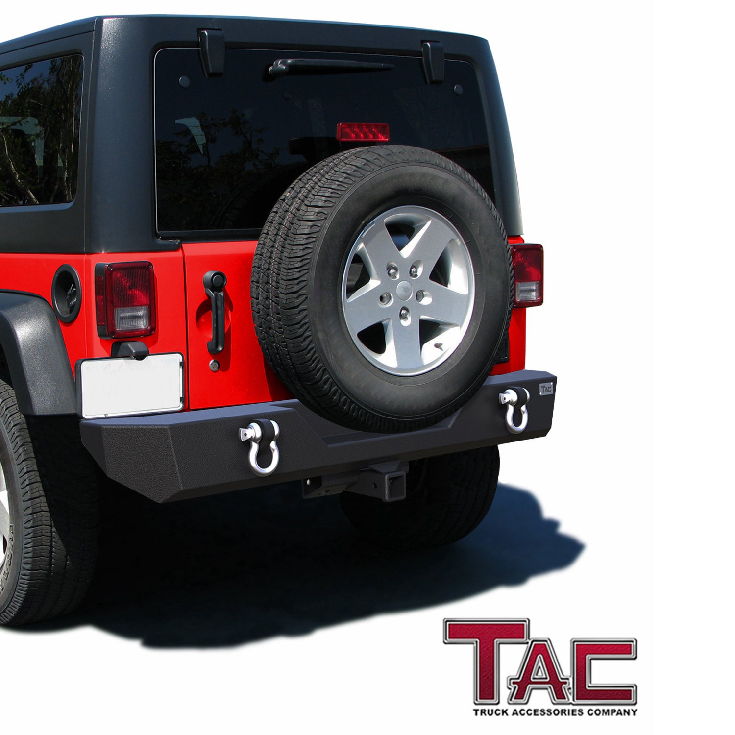 TAC Heavy Texture Black Rear Bumper for 2007-2018 Jeep Wrangler JK (Exclude 18 JL Models)(2" Hitch Receiver and 4.75 Ton D-Rings Included) Bumper Brush Grille Guard Nudge Bar - 0