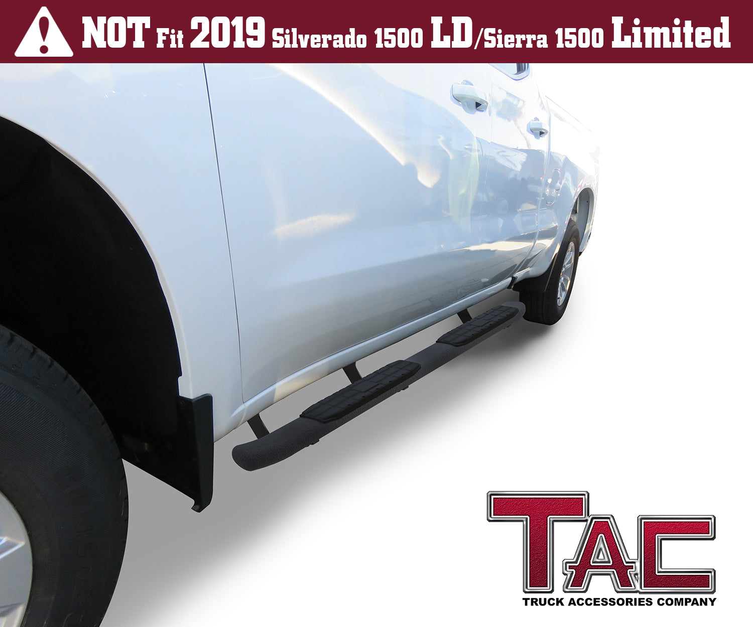 TAC Heavy Texture Black PNC Side Steps For 2019-2025 Chevy Silverado/GMC Sierra 1500 | 2020-2025 Chevy Silverado/GMC Sierra 2500/3500 Double Cab | Running Boards | Nerf Bars | Side Bars