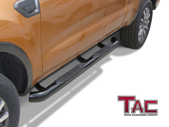 TAC 3" Gloss Black Side Steps Compatible with 2019-2023 Ford Ranger Super Cab| Running Boards| Side Bars| Step Rails| Nerf Bars| Rocker Slider| Pickup Truck Accessories (2 PCS)