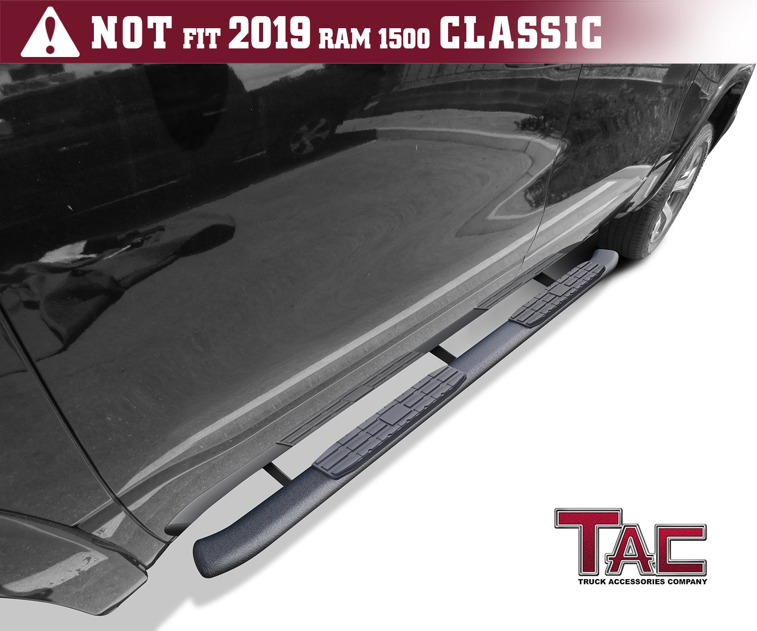 TAC Heavy Texture Black PNC Side Steps For 2019-2025 Dodge Ram 1500 Crew Cab (Excl. 2019-2024 RAM 1500 Classic) Truck | Running Boards | Nerf Bars | Side Bars - 0