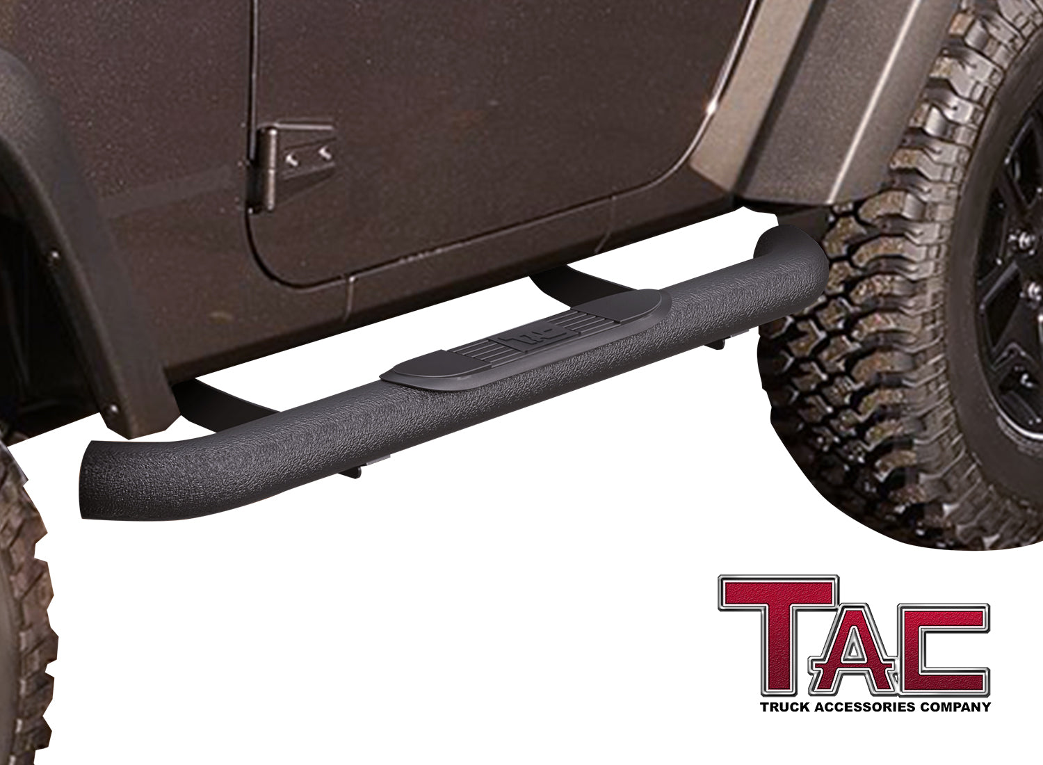TAC 3" Texture Black Side Steps Compatible with 2007-2018 Jeep Wrangler JK 2 Door| Running Boards| Side Bars| Step Rails| Nerf Bars| Rocker Slider| Pickup Truck Accessories (2 PCS) - 0