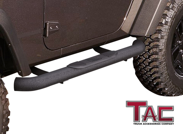 TAC Heavy Texture Black 3" Side Steps for 2007-2018 Jeep Wrangler JK 2 Door Truck | Side Steps | Nerf Bars | Side Bars