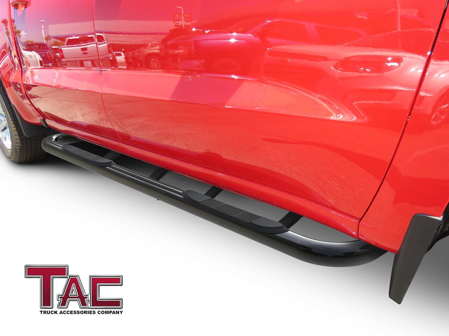 TAC 3" Gloss Black Side Steps Compatible with 2019-2025 Chevy Silverado/GMC Sierra 1500 | 2020-2025 Chevy Silverado/GMC Sierra 2500/3500 Crew Cab| Running Boards| Side Bars| Step Rails| Nerf Bars| Rocker Slider| Pickup Truck Accessories (2 PCS) - 0