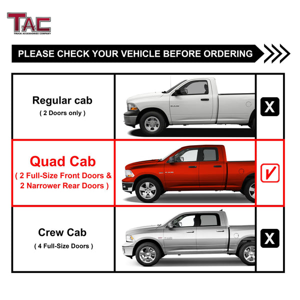 TAC Spear Running Boards Compatible with 2009-2018 Dodge Ram 1500 Quad Cab (Incl. 2019-2023 Ram 1500 Classic) 6" Side Step Rail Nerf Bar Truck Accessories Aluminum Texture Black Width Body and Soft top