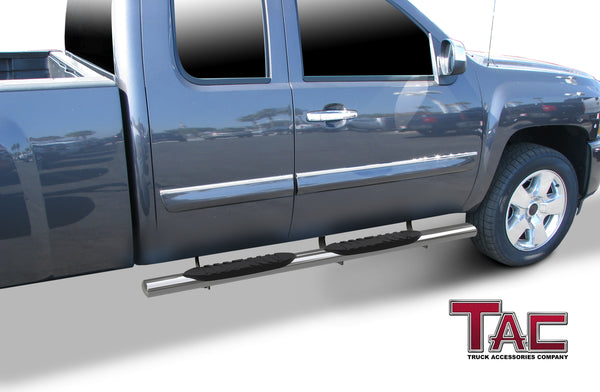 TAC Stainless Steel 5" Oval Straight Side Steps For Chevy Silverado/GMC Sierra 2007-2018 1500 & 2007-2019 2500/3500 Extended/Double Cab | Running Boards | Nerf Bar | Side Bar
