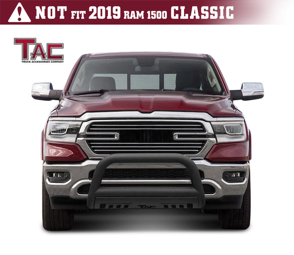 TAC Heavy Texture Black 3" Bull Bar For 2019-2024 Dodge Ram 1500 (Excl. Rebel & TRX Trim, 2019-2024 RAM 1500 Classic and 2020-2022 Ram 1500 Diesel Models) Front Bumper Brush Grille Guard Nudge Bar
